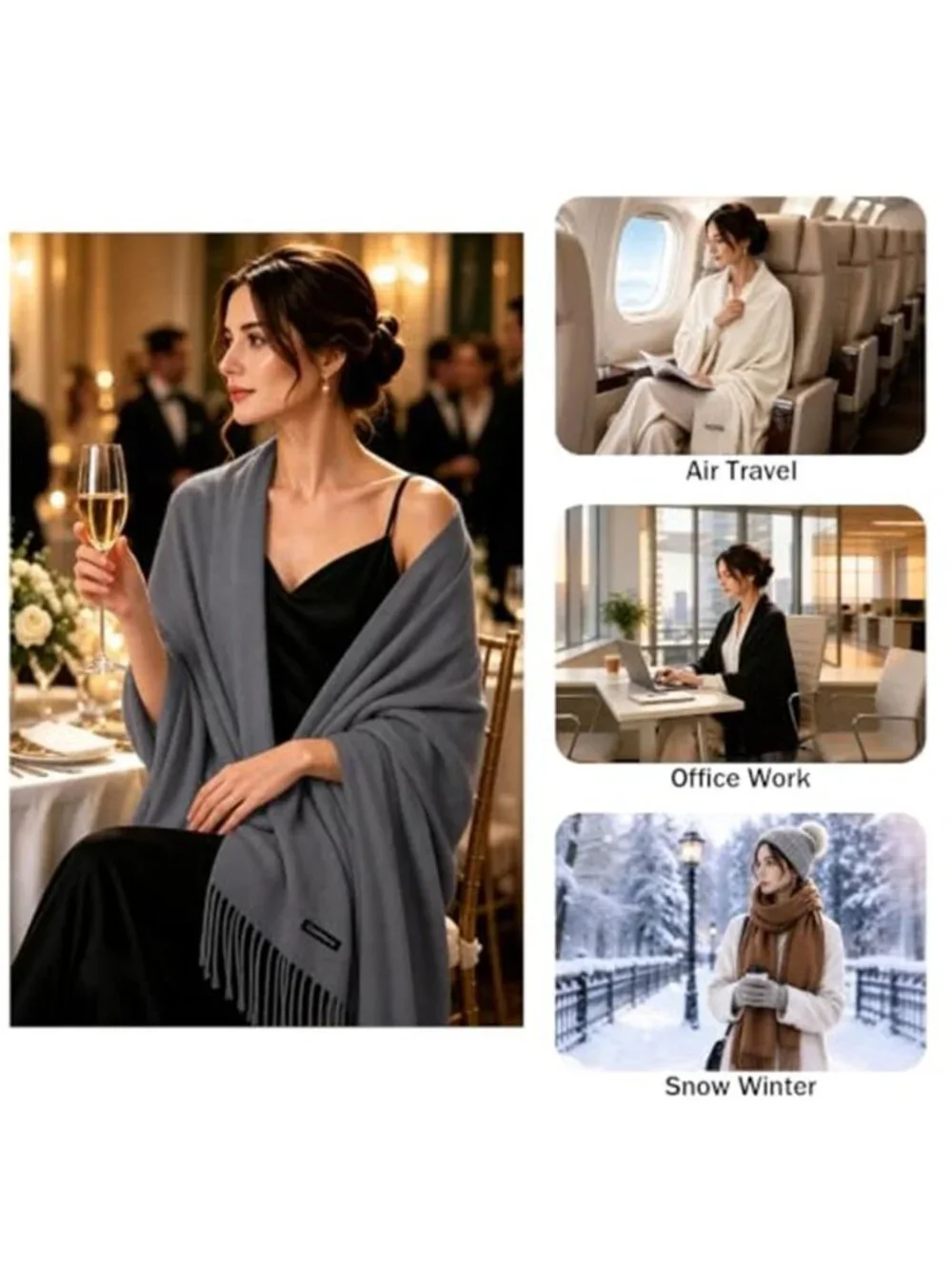 Womens Pashmina Shawl Wraps for Evening Dress Scarf Blanket Wedding Bridal